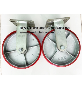 BÁNH XE PU NIỀNG GANG 200*50 CỐ ĐỊNH