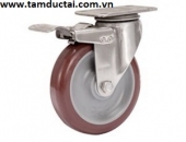 BÁNH XE PU 100*50 CÀNG INOX 304 KHÓA